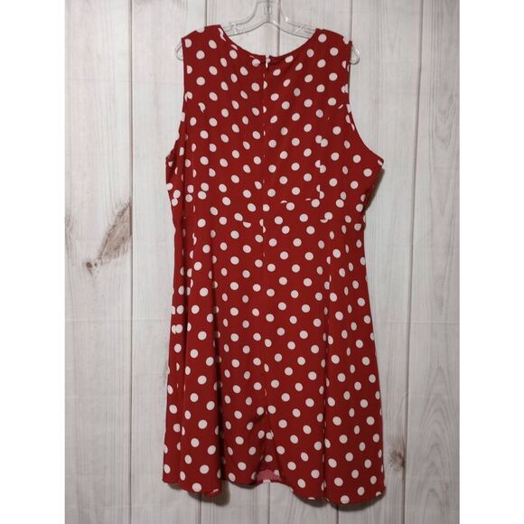 Shein Dress Ladies 4xl Read Measurements Red White Polka Dot Midi Sleeveless Cut - Picture 2 of 7